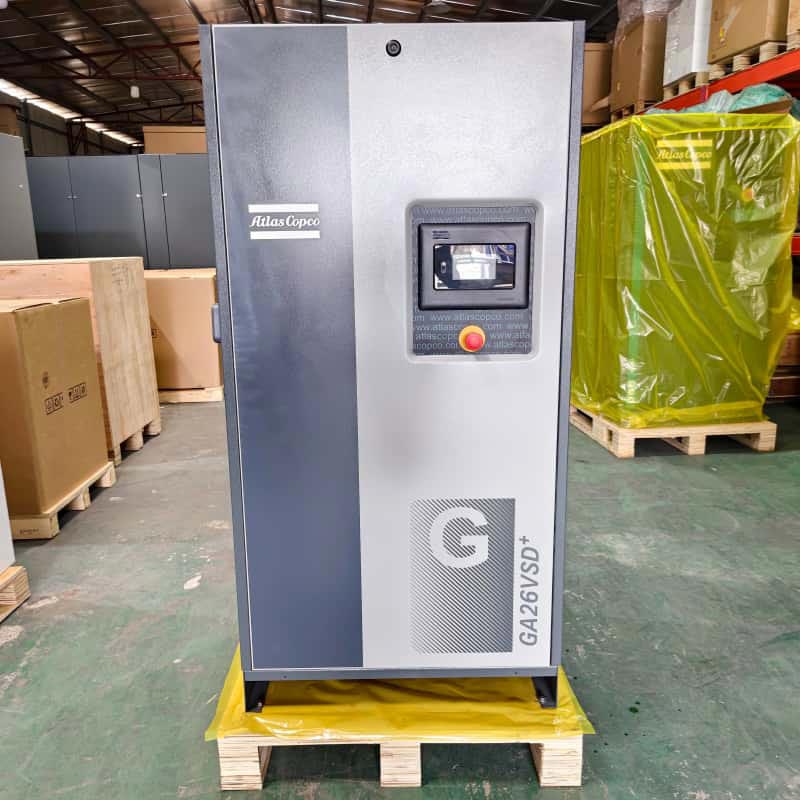 Vzduchový kompresor Atlas Copco Original GA26 VSD + 26 kW 35 HP rotačný skrutkový vzduchový kompresor so vstrekovaním oleja s premenlivou rýchlosťou 13 barov