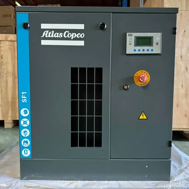 Bezolejový špirálový vzduchový kompresor Atlas Copco SF1 15 kW 2 HP certifikovaný originál