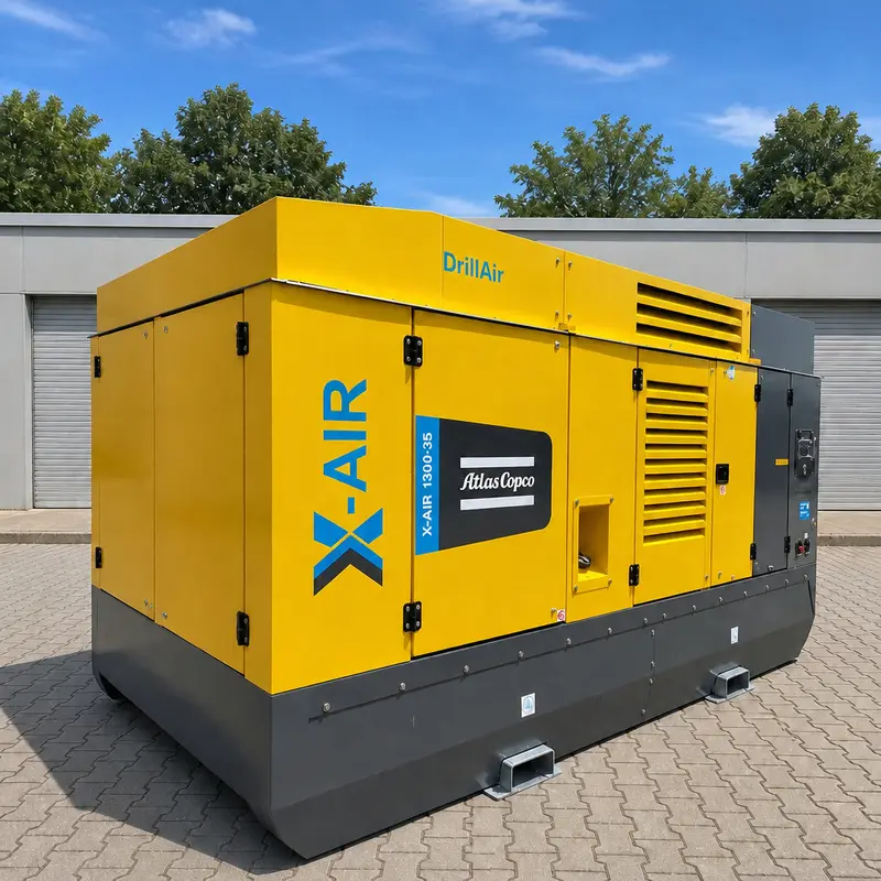 Veľký mobilný dieselový kompresor Atlas Copco X-Air 1300 35 412 kW 35 barov Originálne vŕtanie